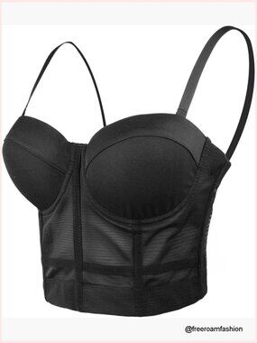 Mesh Bustier Crop Top Push Up Corset with Underwire and Hook & Eye